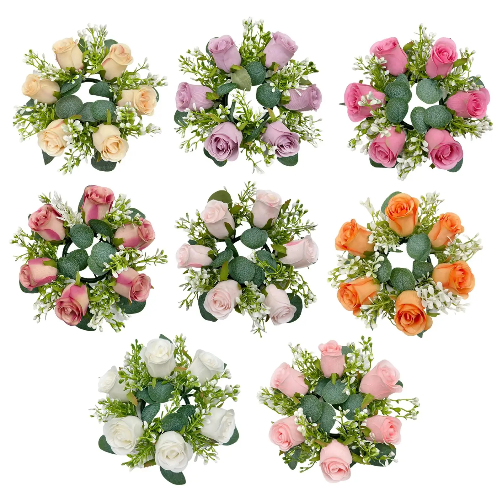 Pillar Candle Ring Artificial Wreath Flower Arrangement Garland Greenery Farmhouse Wreath for Party Table Halloween Wedding Home