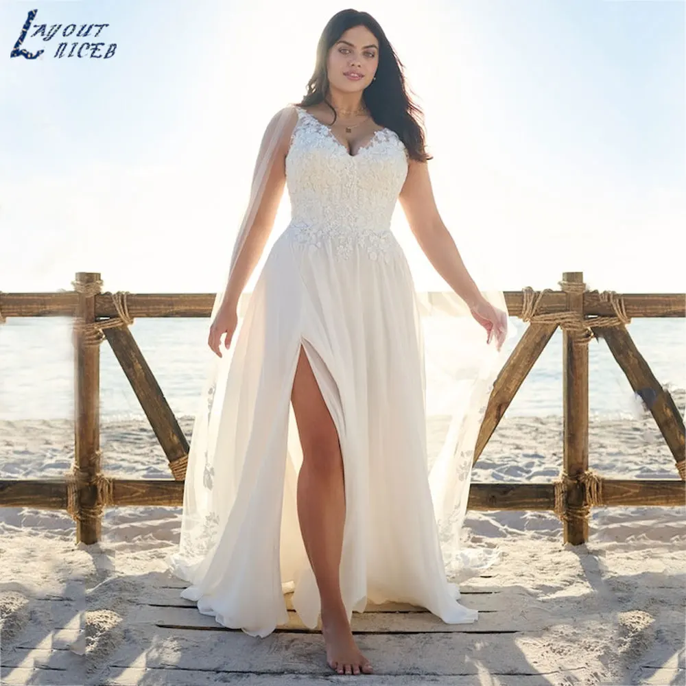 

LAYOUT NICEB Appliques Spaghetti Straps V-Neck Wedding Gowns 2024 Backless Sleeveless Bride Dresses Chiffon A-Line suknia ślubna