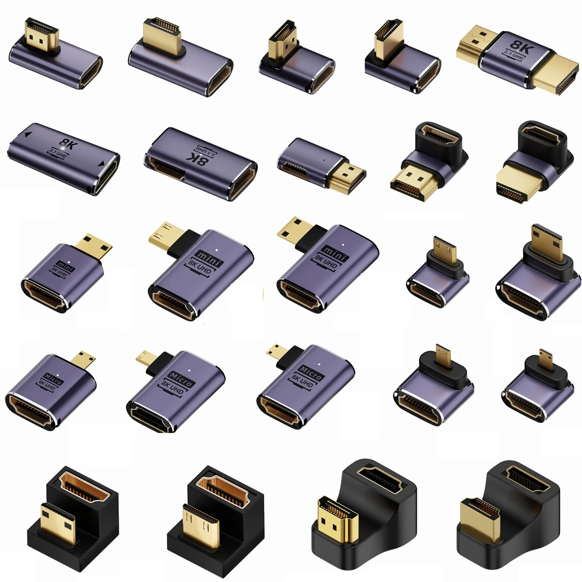1Pc Hdmi 90 Gradi Adattatore 8K 4K 120Hz 270 Gradi Hdmi Angolato Adattatore 360 180 Gradi Mini Hdmi A Hdmi U Forma L Tipo Convertitore