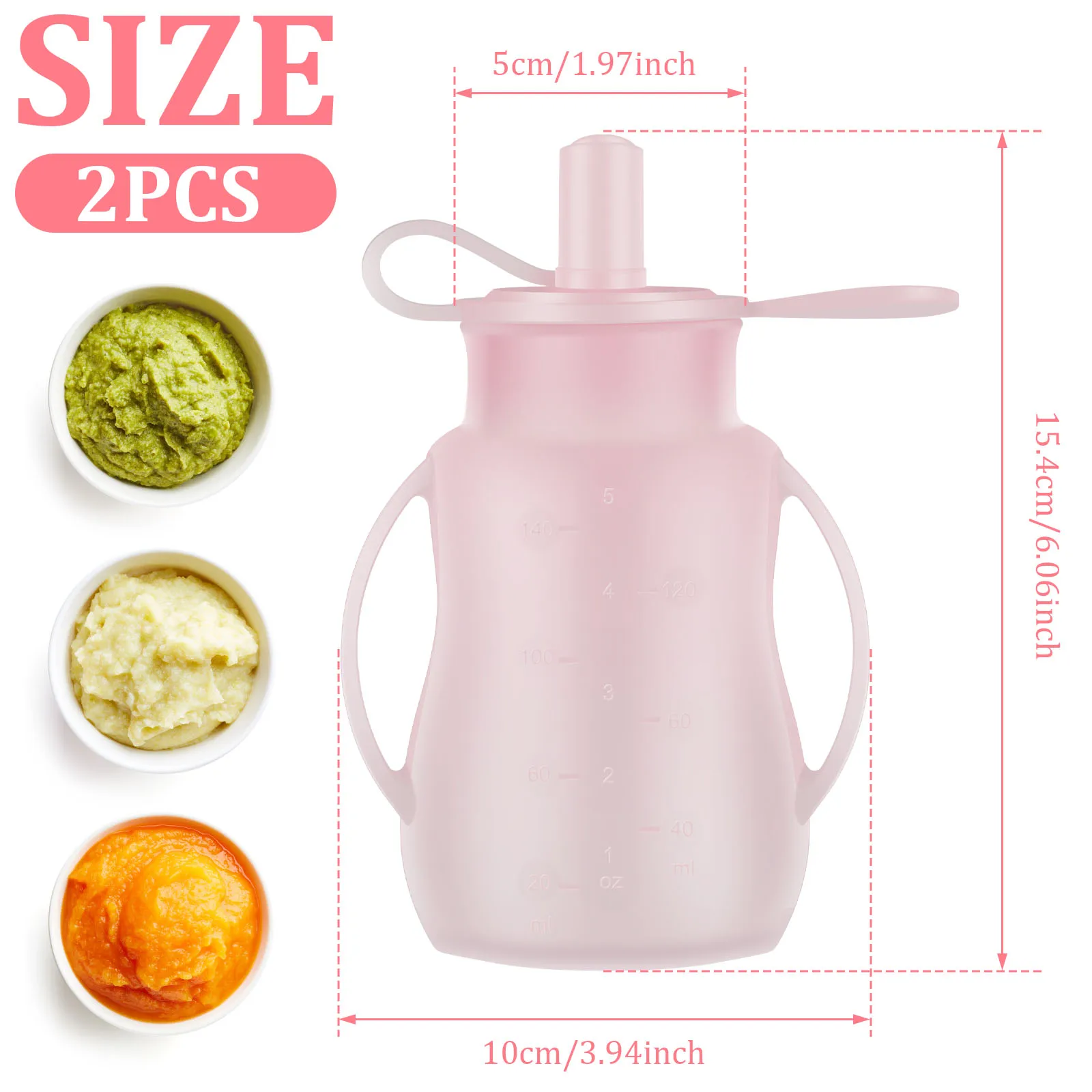 Baby Feeding Pouches 2Pcs Silicone Baby Food Pouches Easy to Carry Use Food Storage Visual for Home Use baby food storage containers,food pouch