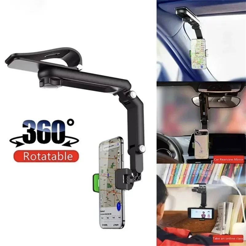 360° Rotating Sun Visor Car Phone Holder Universal Car Mount Stand Navigation GPS Cell Clip Mobile Phone Bracket Support in Car
