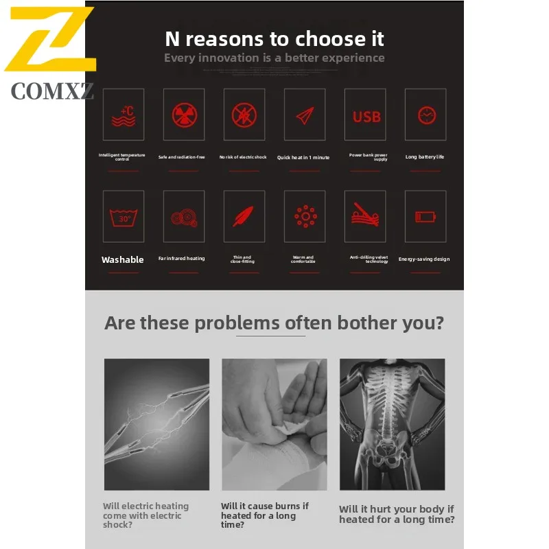 EIAO Men's USB Heated Vest Slim V-Neck Smart Warming Jacket Water-Resistant Windproof for Fit Outdoor Office Work Rechargeable