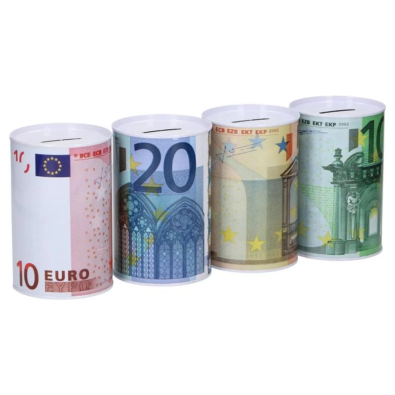 Metal Tinplate Cylinder Box Bank Euro Household Saving Money Box Home Storage Organizers for Coins Deposit Boxes