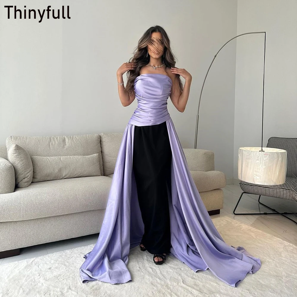 

Thinyfull Saudi Arabia Lavender and Black Off Shoulder Prom Dress Evening Party Gowns Formal Occasion Gown Satin Robes De Soirée