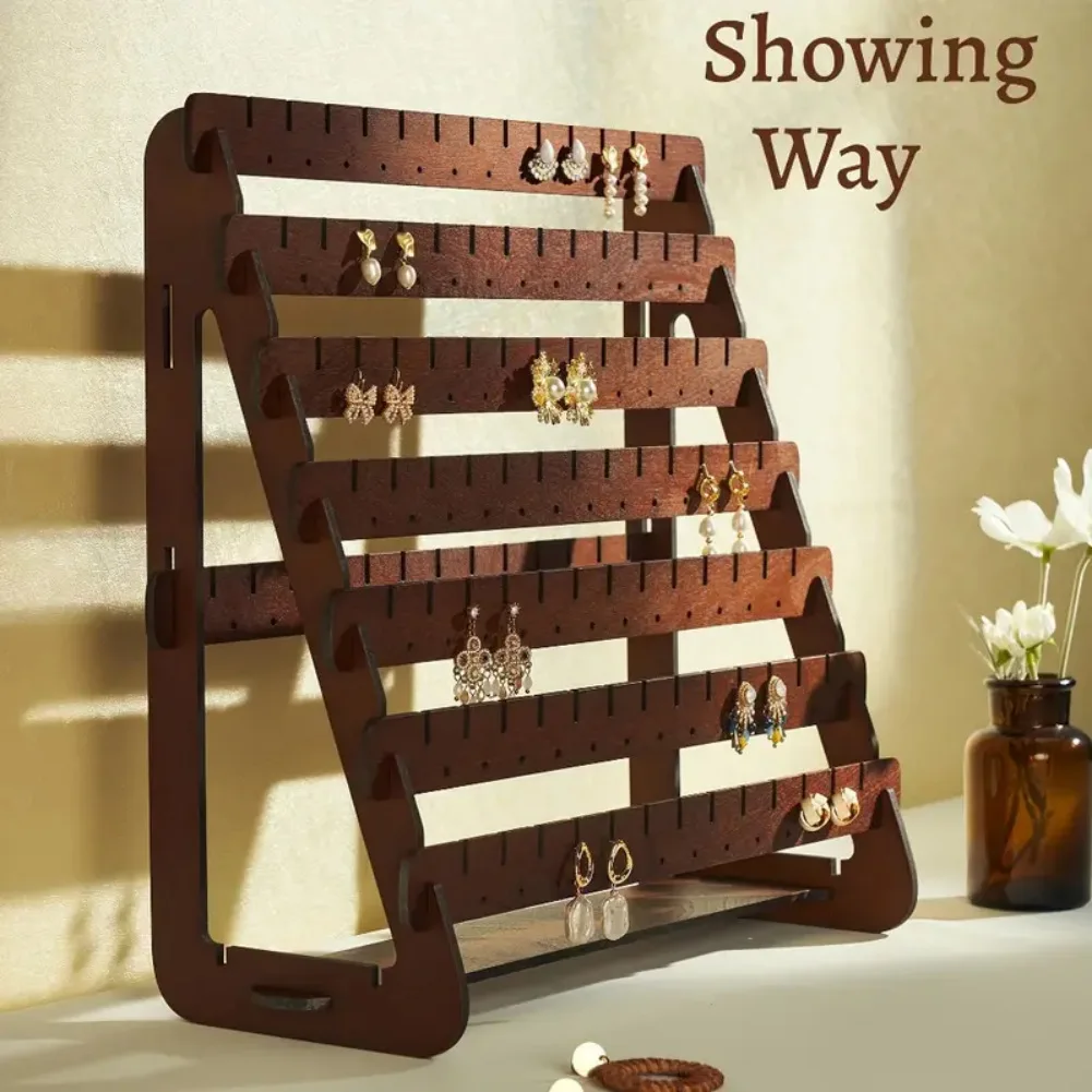 Earring Display Stand Jewelry Storage Organizer Wooden Large Capacity Jewelry Storage Rack for Dresser Vanity Table Shop Selling