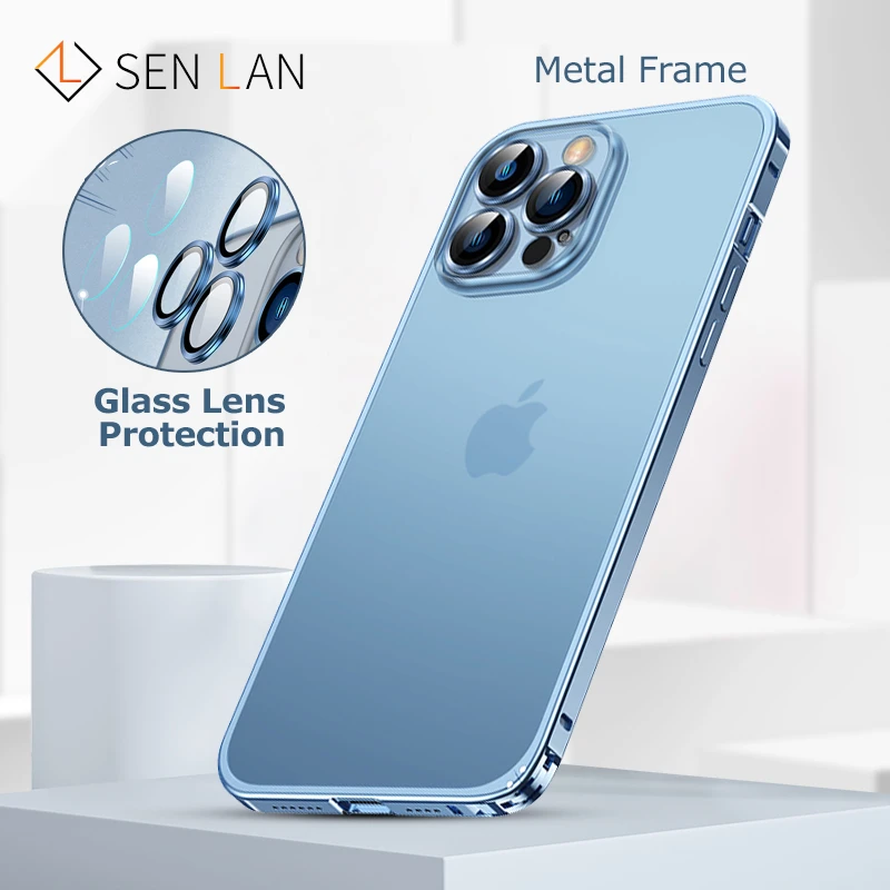 Luxury Magnetic Metal Frame Phone Case Magsafe For iPhone 13 Pro Max 12 Pro Full Lens Glass Cover Frosted Transparent Back Cover 13 pro max cases