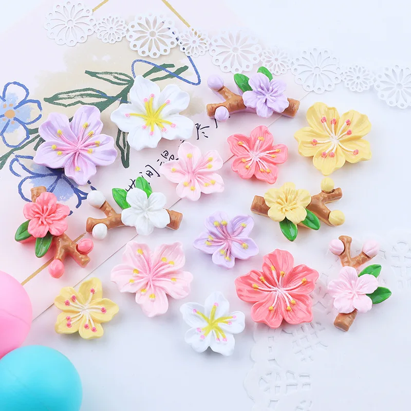 

Flower Embellishments Resin Accessories Flatback Cabochons 20pcs Colorful Spring Peach Blossom Decoration Accessory for Girls