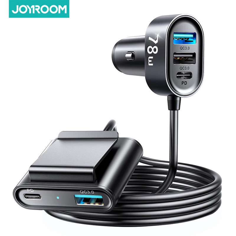 

Joyroom USB Fast Car Charger 78W 5-in-1 Car Charger PD 3.0 QC 4.0 3.0 PPS 25W Type C Multi Car Charger Adapter with 1.5m Cable