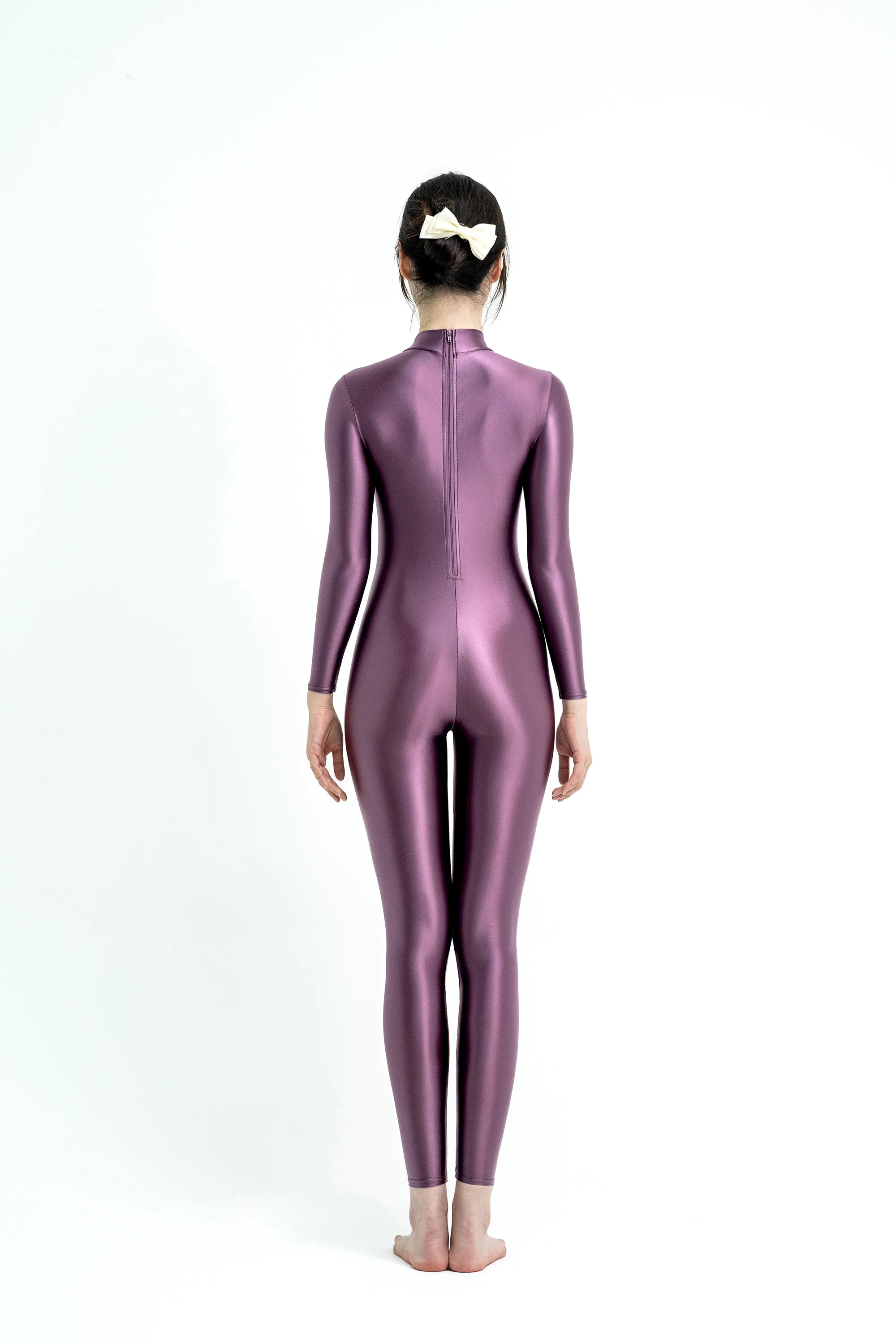 XcloCKNYoung Satin-Glanz-Bodysuit mit Ölglanz, hohem Hals und Reißverschluss, langärmlig, eng anliegende Hose, Seiden-Trikot, glänzender Badeanzug, Neoprenanzug – Detail 9