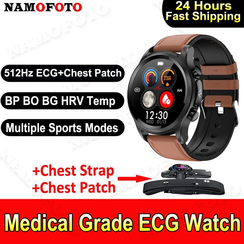

2024 New ECG Smart Watch 512Hz Medical Grade Chest Patch Strap Men 1.39'' Wristwatch BP HRV Tracker Sports Health Smartwatch