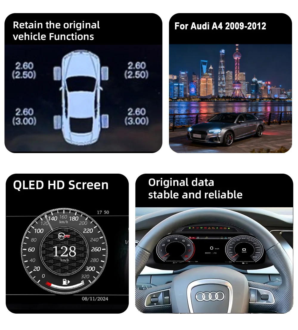 Digital Instrument Cluster Display Suitable For Audi A4 2009-2012 CarPlay Androi