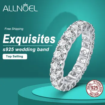 Anillo de moissanita completo ALLNOEL de 2mm para mujer, Color D VVS1, anillo de cola única para mujer, anillo de plata 925, banda de eternidad de boda con GRA 1