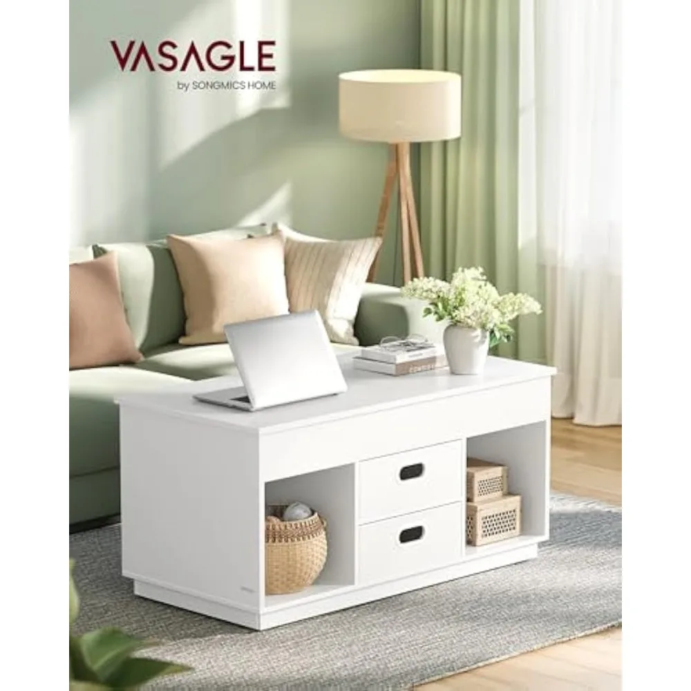 Lift Top Coffee Table with Drawers and Hidden Storage, Center Table for Tabletop Use