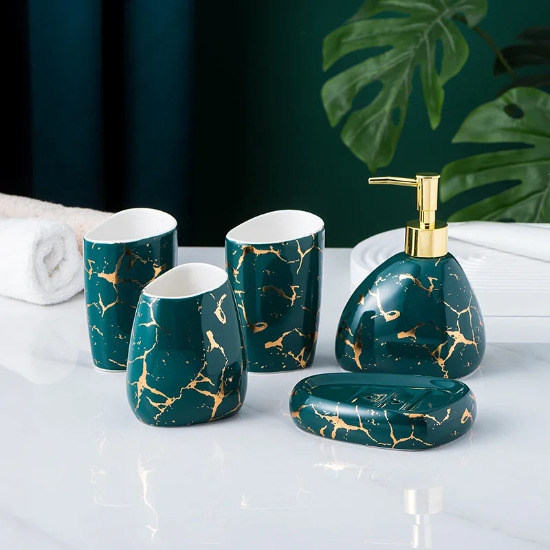 Bathroom Accessories Set Marble Ceramics Toothpaste Dispenser Soap Box Toothbrush Holder Bathroom Cup Lotion Bottle bathroom accessories