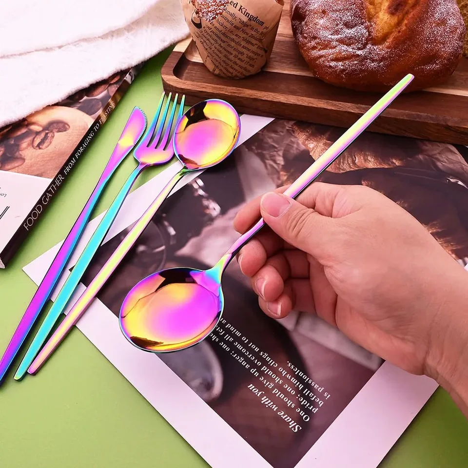 Set Di 16 Posate Arcobaleno, Acciaio Inossidabile Utensili Set Di 16 Posate Arcobaleno, Acciaio Inossidabile Utensili