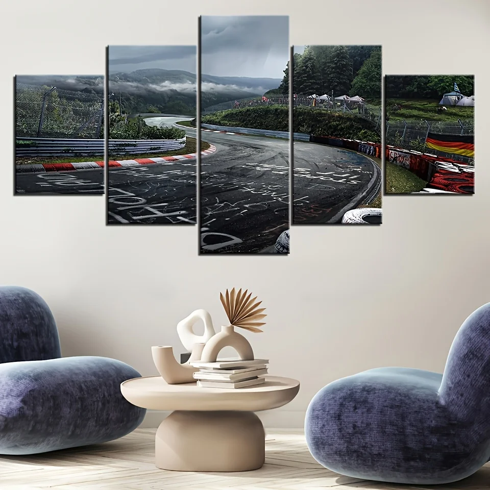 Wall Art Picture 5 Pieces Canvas Print Nurburgring Track Circuit Rally Posters Photo Print for Home Decoration - Framed and Ready to Hang