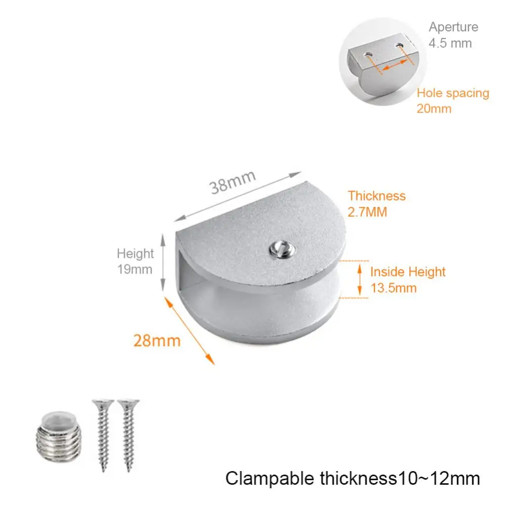 1 Piece Aluminum Alloy Semi-circular Glass Clip Glass Brackets Fixed Support Bracket Flat Back Mount Holder for Thick