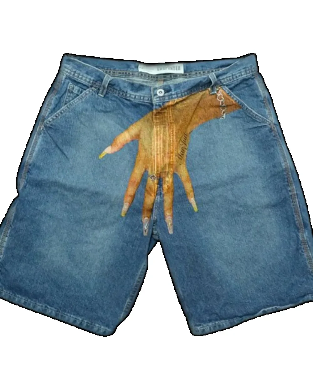 Y2K Shorts Pants Harajuku Hip Hop Print Retro Blue Baggy Denim Gym Shorts Mens Womens Gothic Basketball Shorts Over Knee Pants