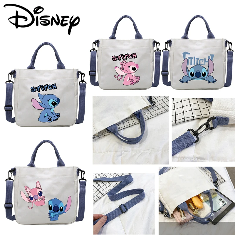

Disney Anime Lilo & Stitch Canvas Bag Couple Cartoon One Shoulder Crossbody Bag Detachable Shoulder Strap Handbag Tote Bag Gifts