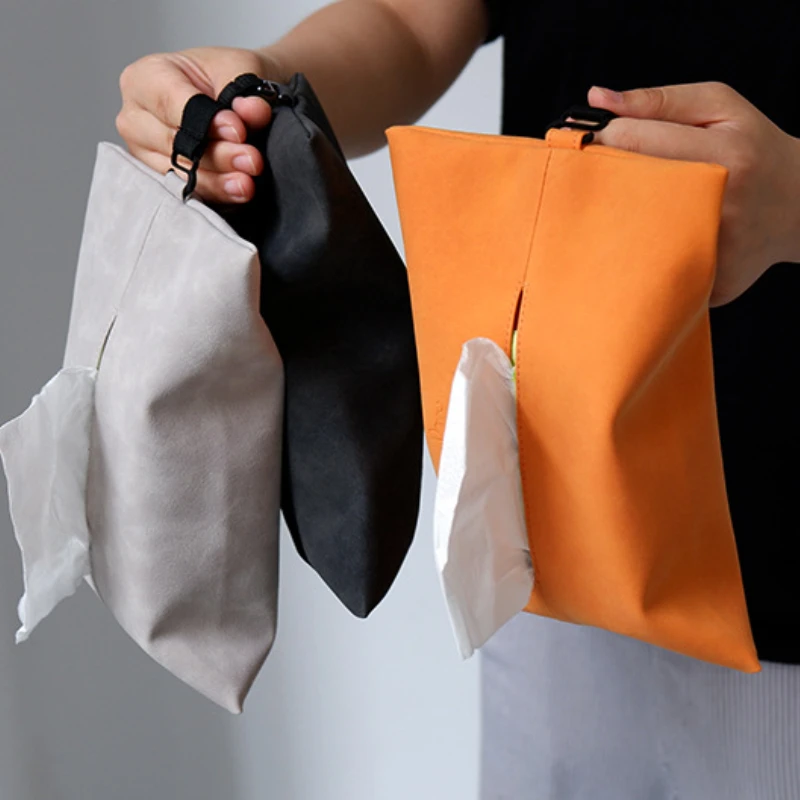 

Wool leather tissue box simple household car tissue cover toilet living room hanging paper sleeve