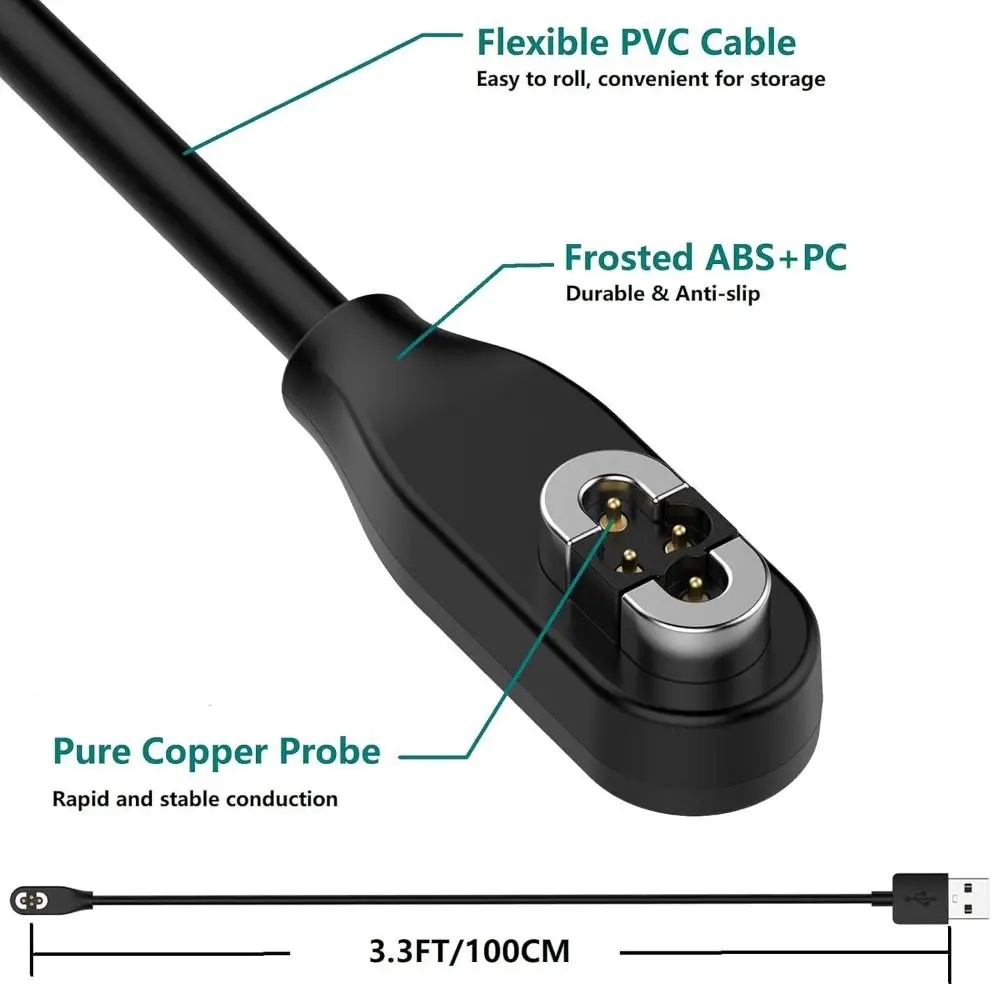 Magnetic USB Charging Cable 4 Pin 100cm Power Cord Replacement Safe Protection Durable Data Cable for Shokz OpenSwim Pro S710
