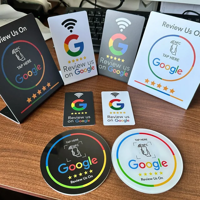 NFC 215 Programmable Card - Google Review Sticker, 13.56MHz Waterproof NFC Tag, Stand Table Station for Business Promotion 2