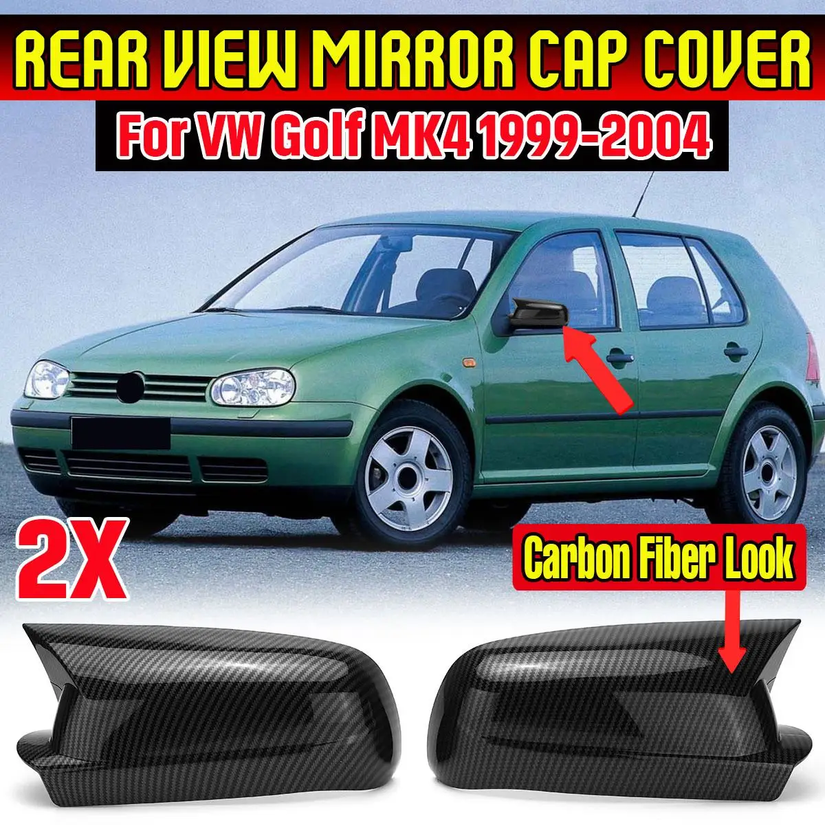 

2 шт., глянцевые черные крышки для боковых зеркал заднего вида для VW Golf MK4 1999-2004