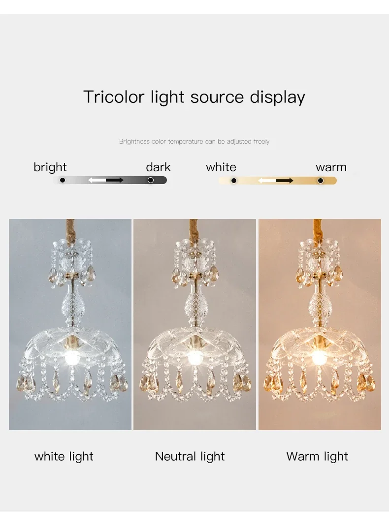 Description Picture 5 of itemFrench Creative Crystal Porch Corridor Small Chandelier American Rural Porch Entrance Bedside Light Luxury Home Decoration Lamps