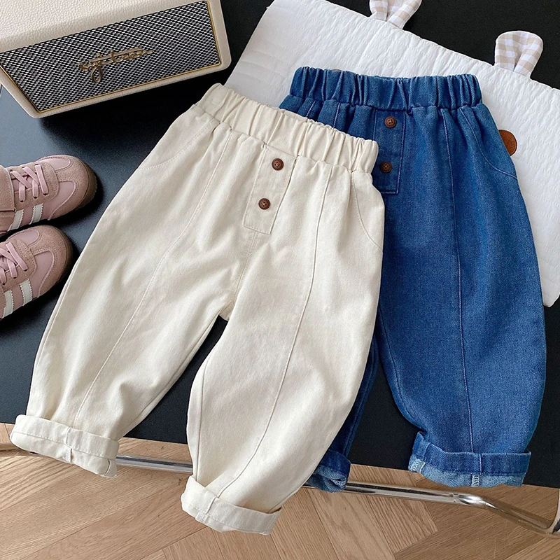 

Джинсы детские однотонные из хлопка, с эластичным поясом