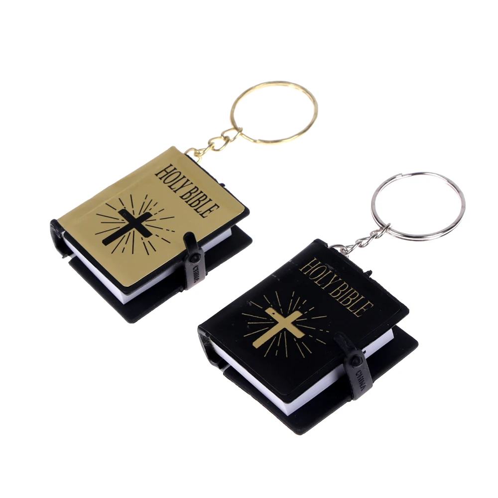 Mini Holy Bible Keychain Real Paper Can Read Religious Christian Cross