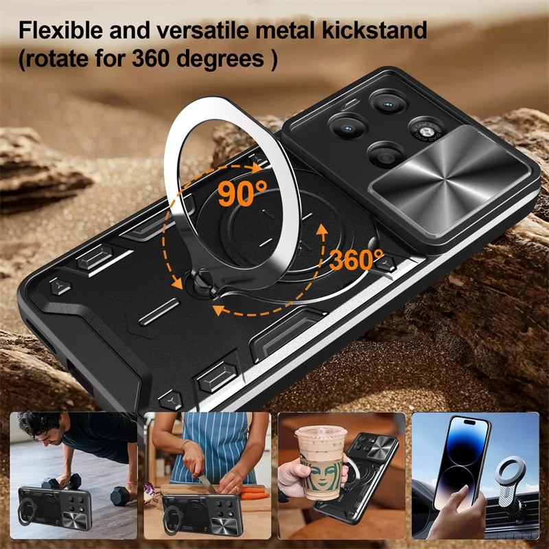 Enhanced Magnetic Metal Ring Bracket Phone Case with Slide Camera Lens Protection