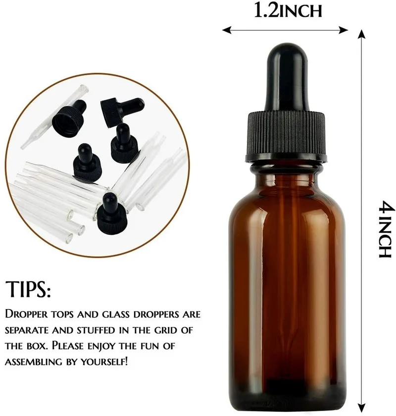 아이 Dropper 병 48 팩 1oz 30ml 앰버 유리 Dropper 병 Droppers, 에센셜 오일, 향수에 대 한 2 퍼 널