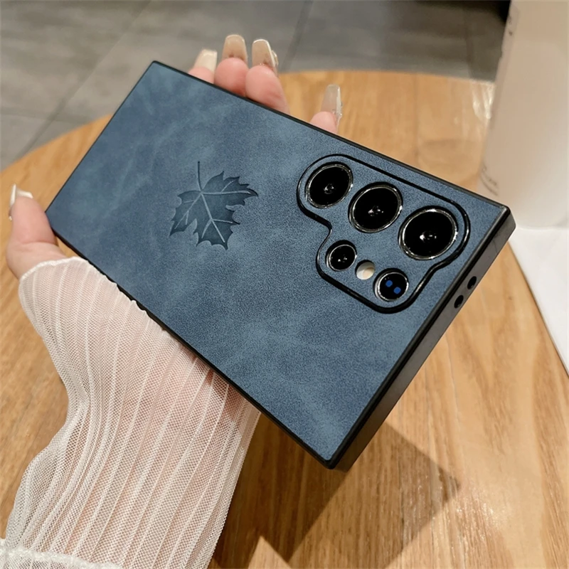 Maple Leaves Embossed PU Leather Phone Case Cover
