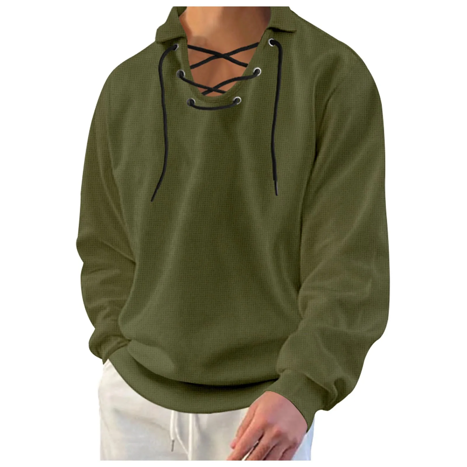 

Male Spring Plaid Lapel Sweatshirt Long Sleeve Solid Color Top With Tie Design Top Unwell Sweatshirt