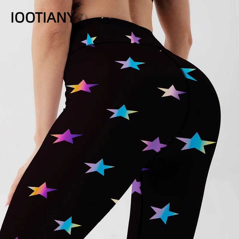 

IOOTIANY Causal Women Leggings Fashion Star Print Leggins High Wast Elasticity Slim Pant legging For Woman 2023