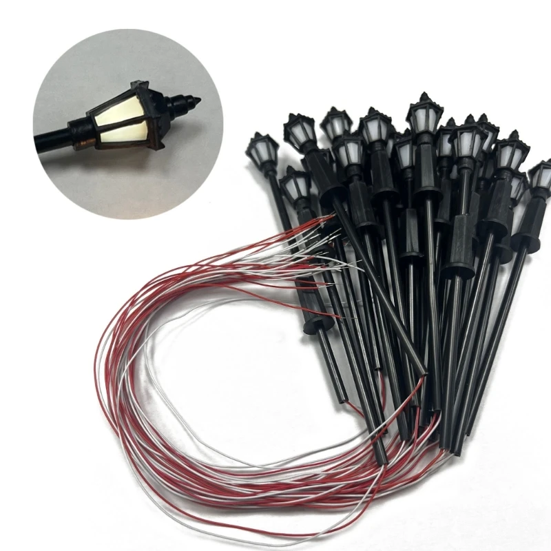 20 piezas modelo farola luz blanca cálida modelo para mesa de arena ejercicio 3V modelo farola linternas modernas