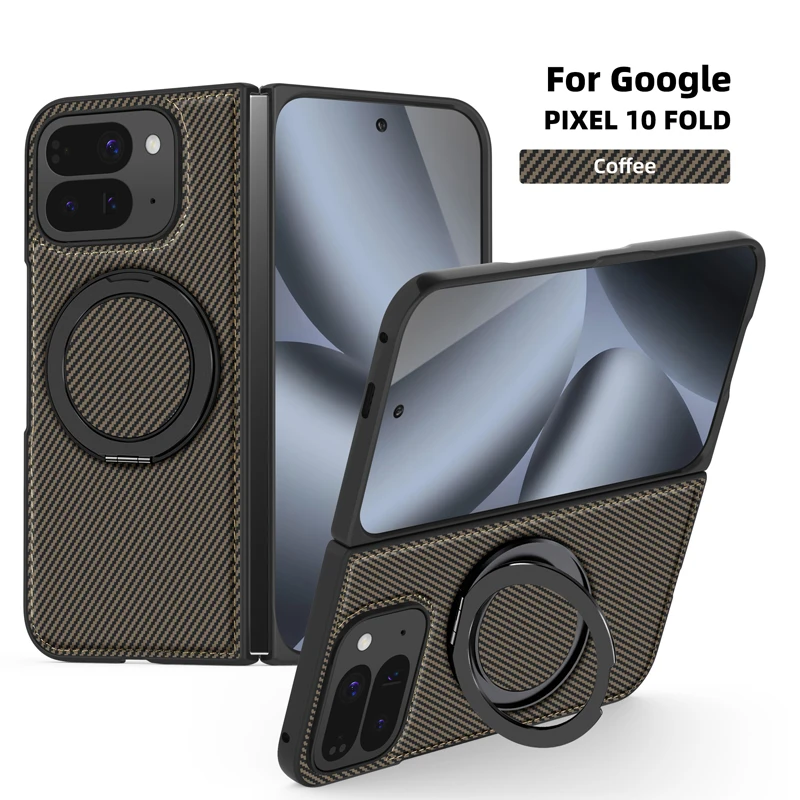 ELVEV Business Magnetic PU Leather Phone Cover with Carbon Fiber Texture and 360° Rotating Bracket