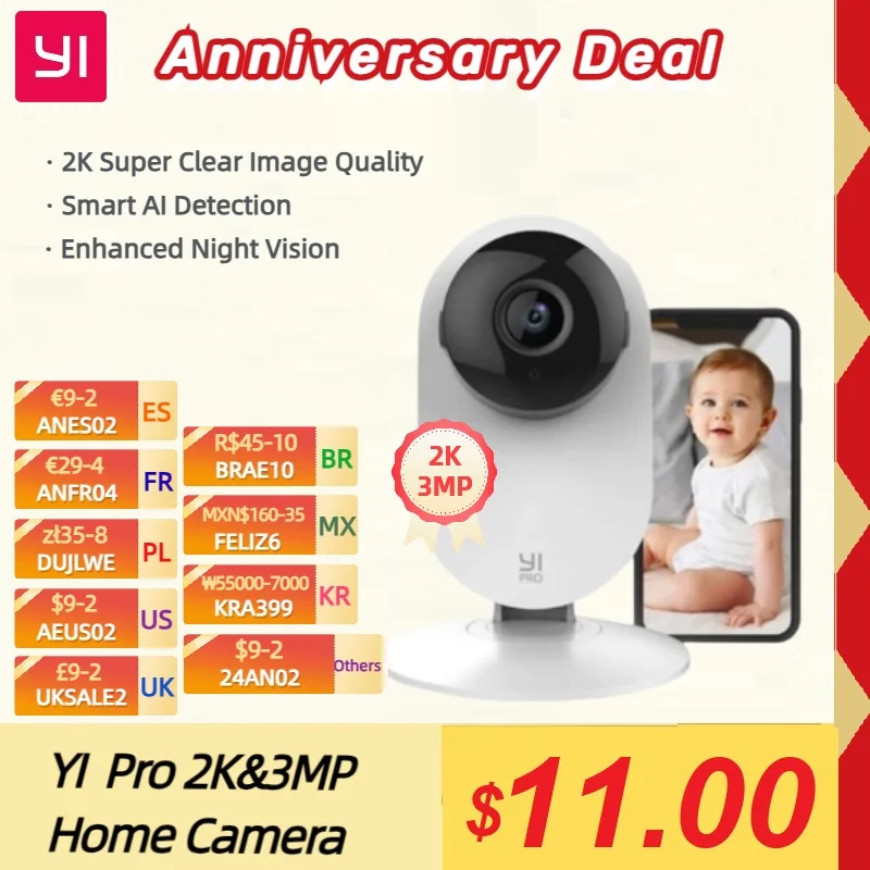 

YI Pro 2K Home Security Camera IP Smart 2-Way Audio Wifi Cam with AI Detection Surveillance Protection Video Record