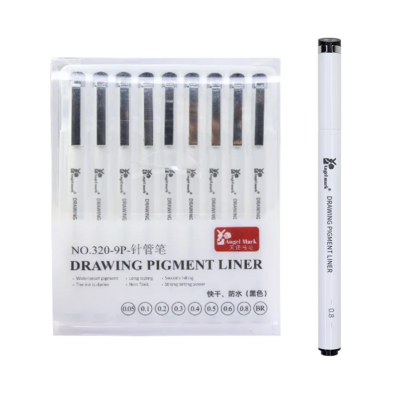 AngelMark Pigment Liner Drawing Needle Pen Set Art Markers Hand-painted Hook Line Sketch Journal Writing School Student Supplies 9 pcs set watercolor brush round tip detail paint brushes set hook line pen art supplies for oil gouache watercolor acrylic