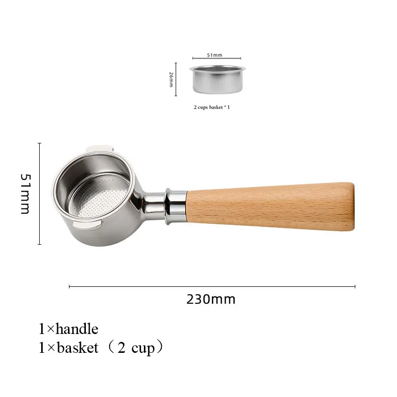 Portafiltro Senza Fondo 51 Mm Per DeLonghi - 2 Orecchie - Acciaio Inox E Manico In Palissandro - 5