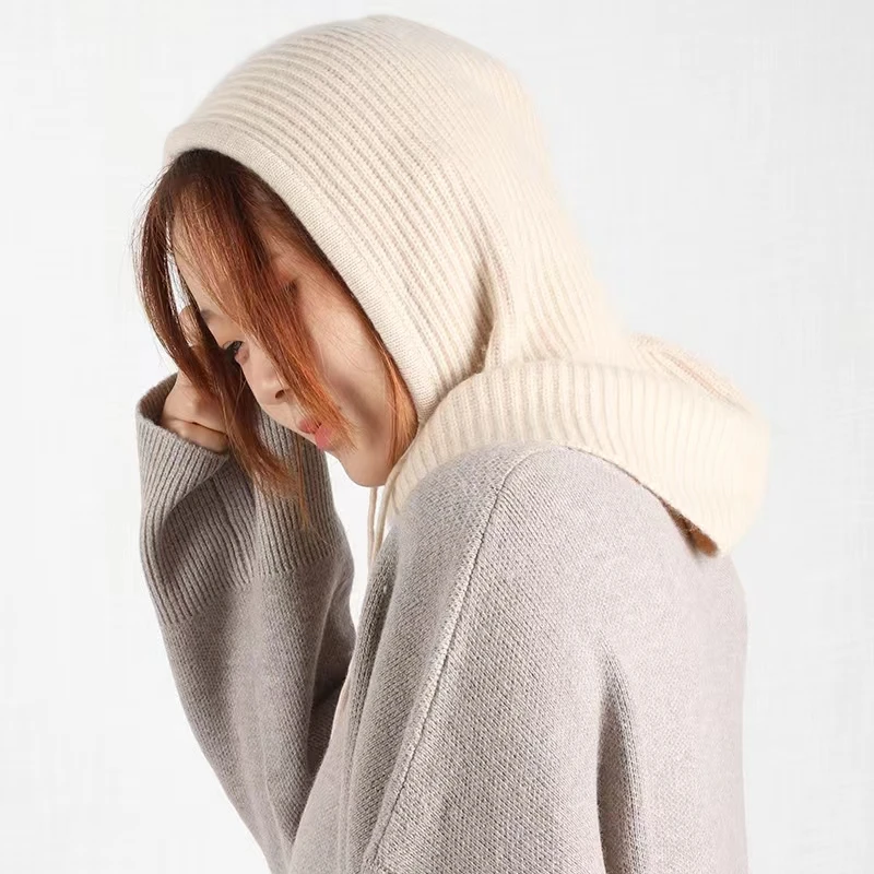 Rabbit Hair Knitted Scarf Hood Hat Women Cashmere Beanies Warm Winter Unisex Balaclava Bib Skiing Outdoor Wool Bonnet knitted hat cap hat