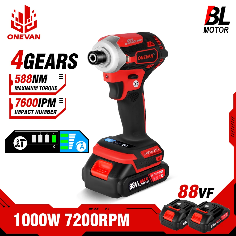 Onevan 588nm Brushless Electric Screwdriver 5 Speed Cordless Impact