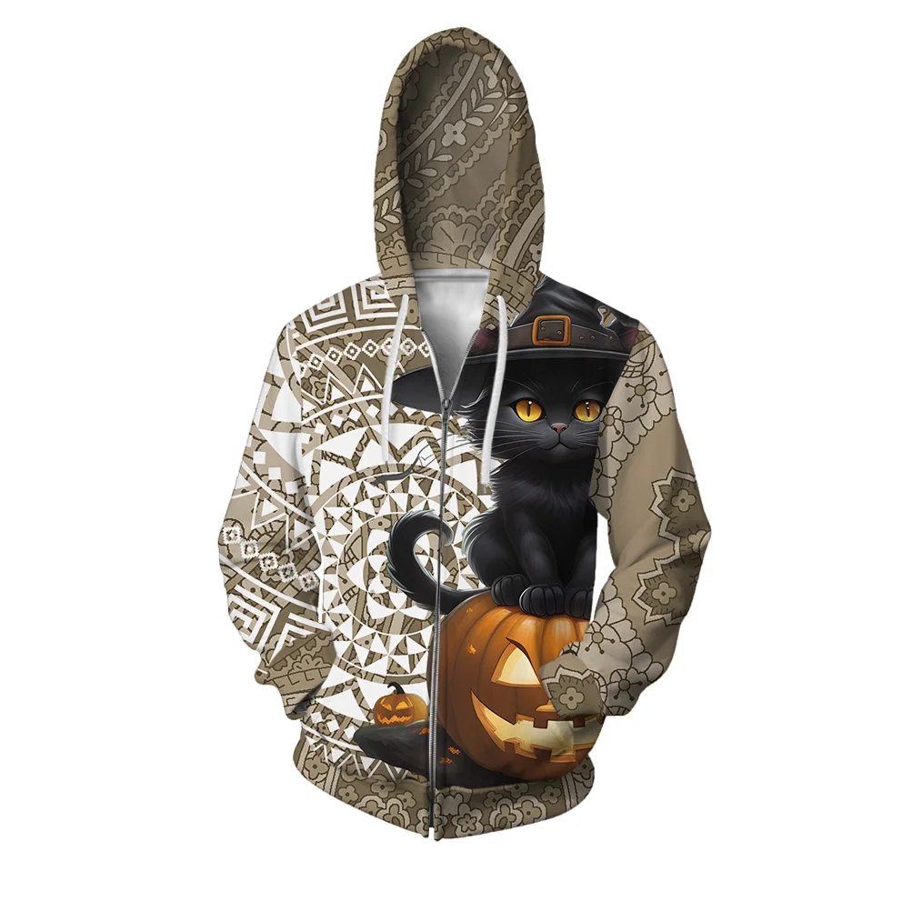 thumbnail image 1 of Sudadera con capucha informal de otoño para hombre, sudadera con cremallera, sudadera con capucha con estampado de gato a la moda, sudaderas de conejo para hombre, ropa, 1 of 5