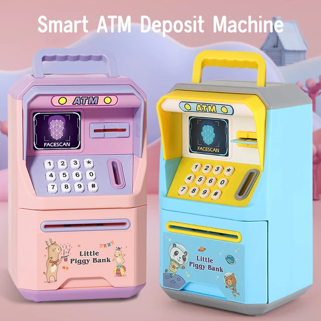 New ATM Machine Safe Box Money Bank ATM Music Coin Box Cartoon Bank With Face Unlock kids toy 1