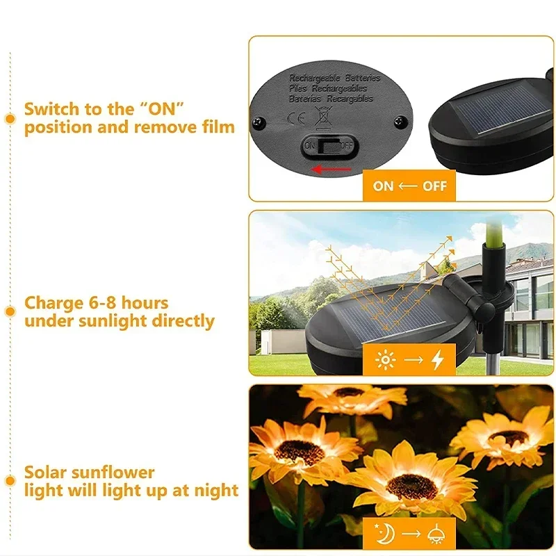 Outdoor Solar Sunflowers Lamp Smart Sense Garden Lights Yard Wedding Thanksgiving Decor Light Waterproof LED Lawn Light 5