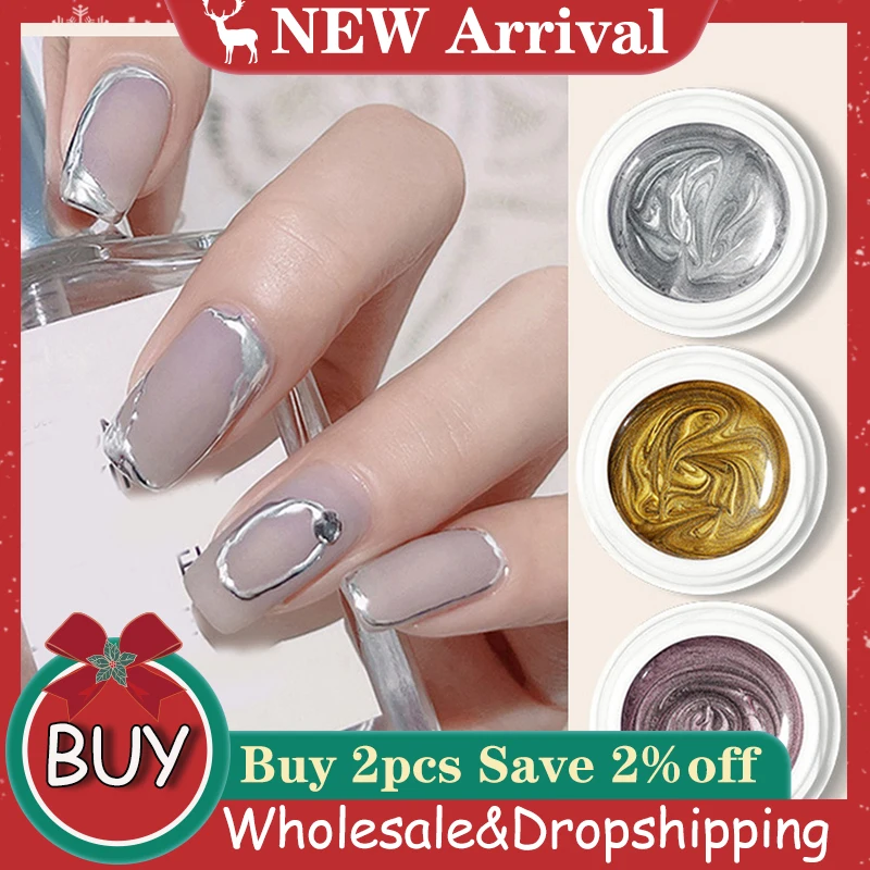 

Metallic Painting Gel Nail Polish Sliver Gold Color Mirror Effect Glossy French Line Flower Drawing Soak Off Gel Nail Art Polish