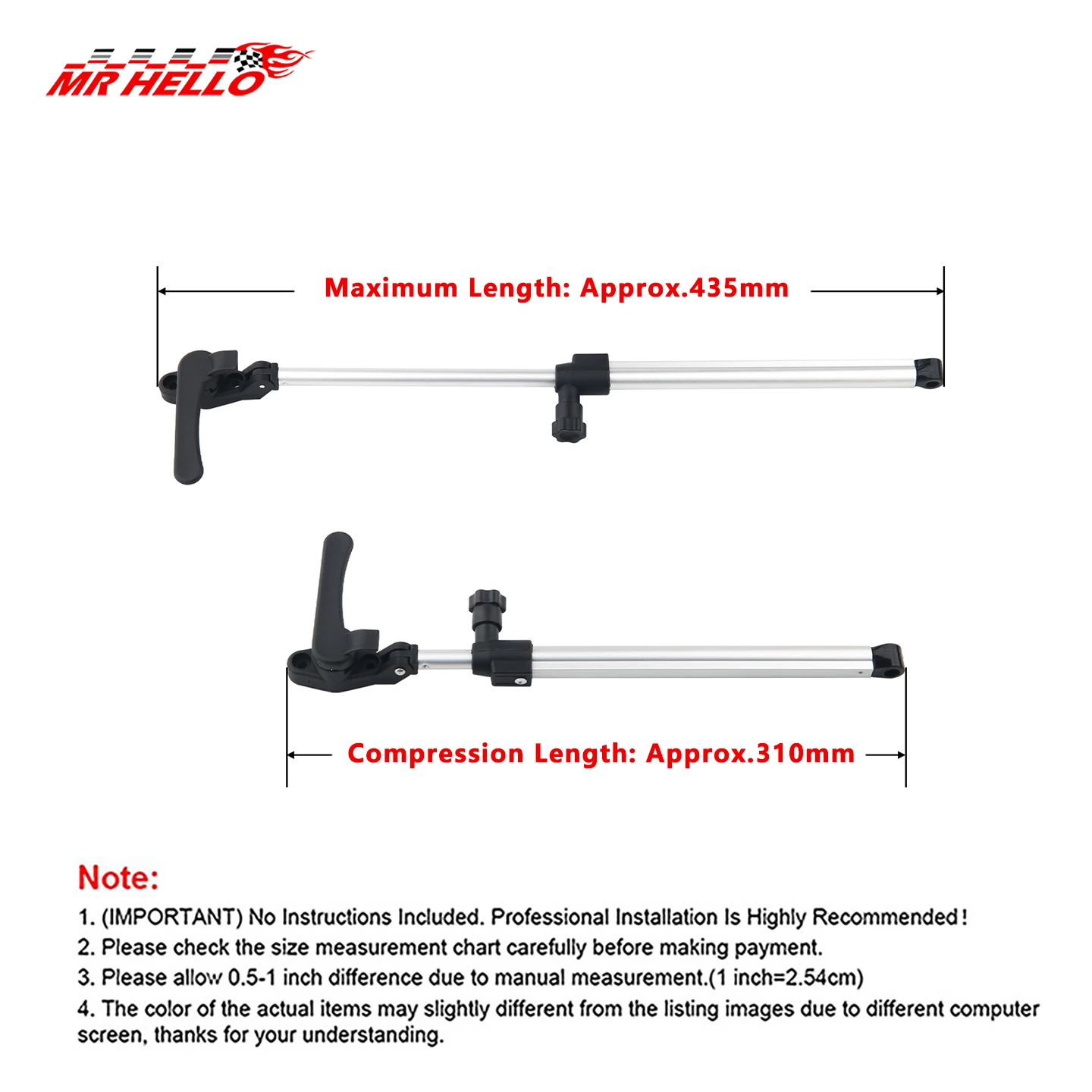 RV 310-435mm varilla de soporte de ventana telescópica aleación de aluminio accesorios de repuesto para autocaravana rem