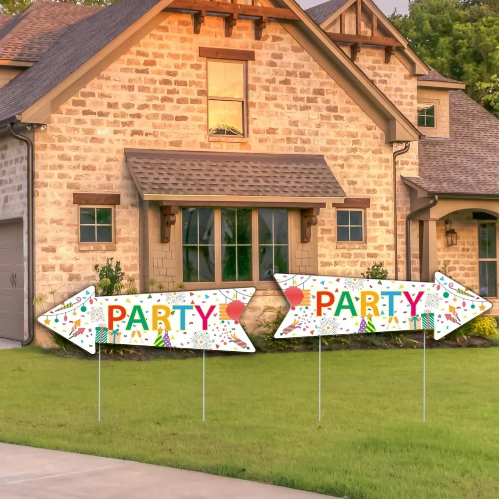 Party sign with pile, 16" by 5"-Double-sided sign-Corrugated plastic Colored