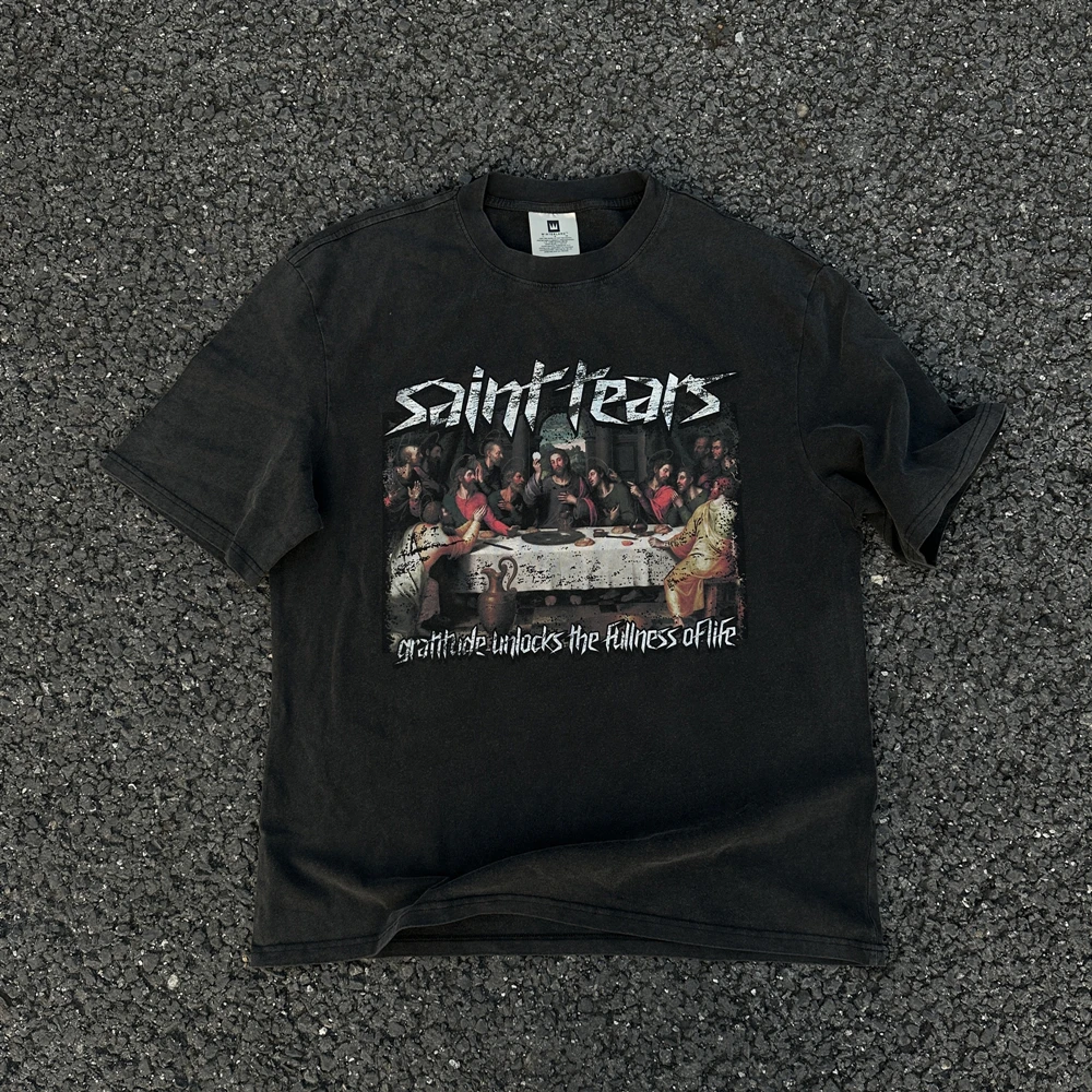 

Frog Drift The Last Supper Streetwear Best Quality Printed Graphics Vintage Clothing Oversized Loose Tops Tees T Shirt For Men