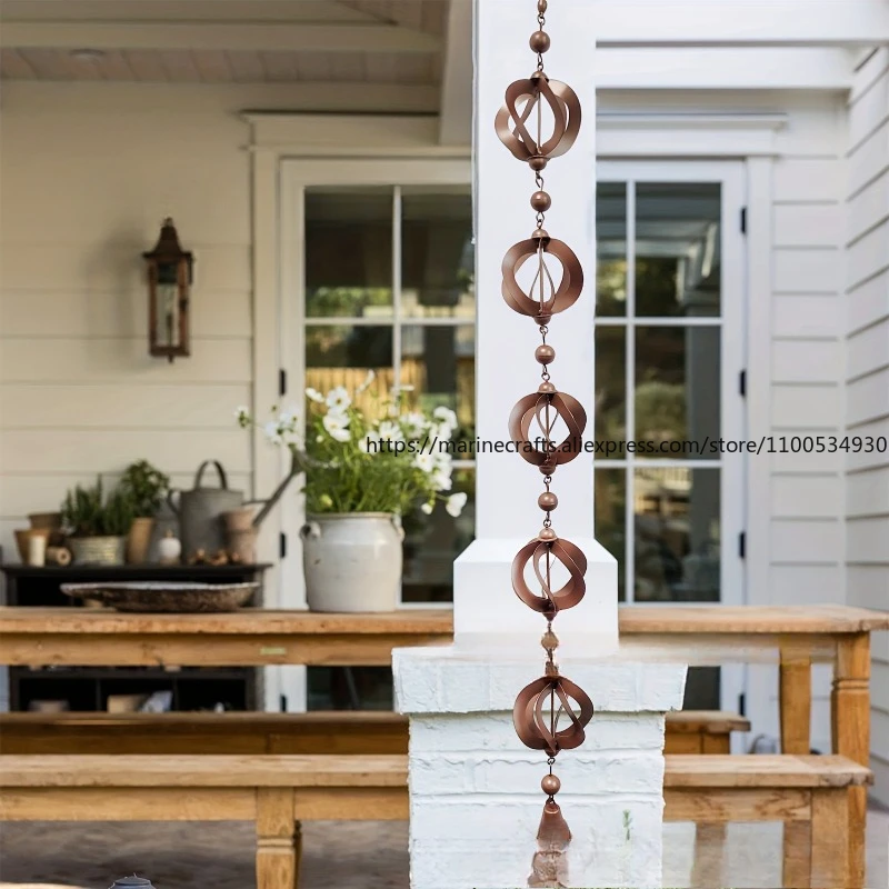 Rotating Rain Chain Wind Chime Metal Garden Art Craft Spinning Water Chain Outdoor Decor